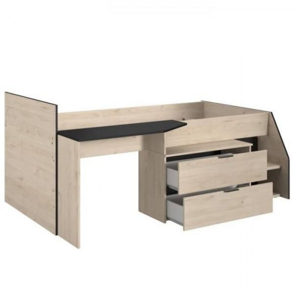 PARISOT Lit Combiné enfant PARISOT Kim - Chene Jackson et Noir - 90x190/200 cm