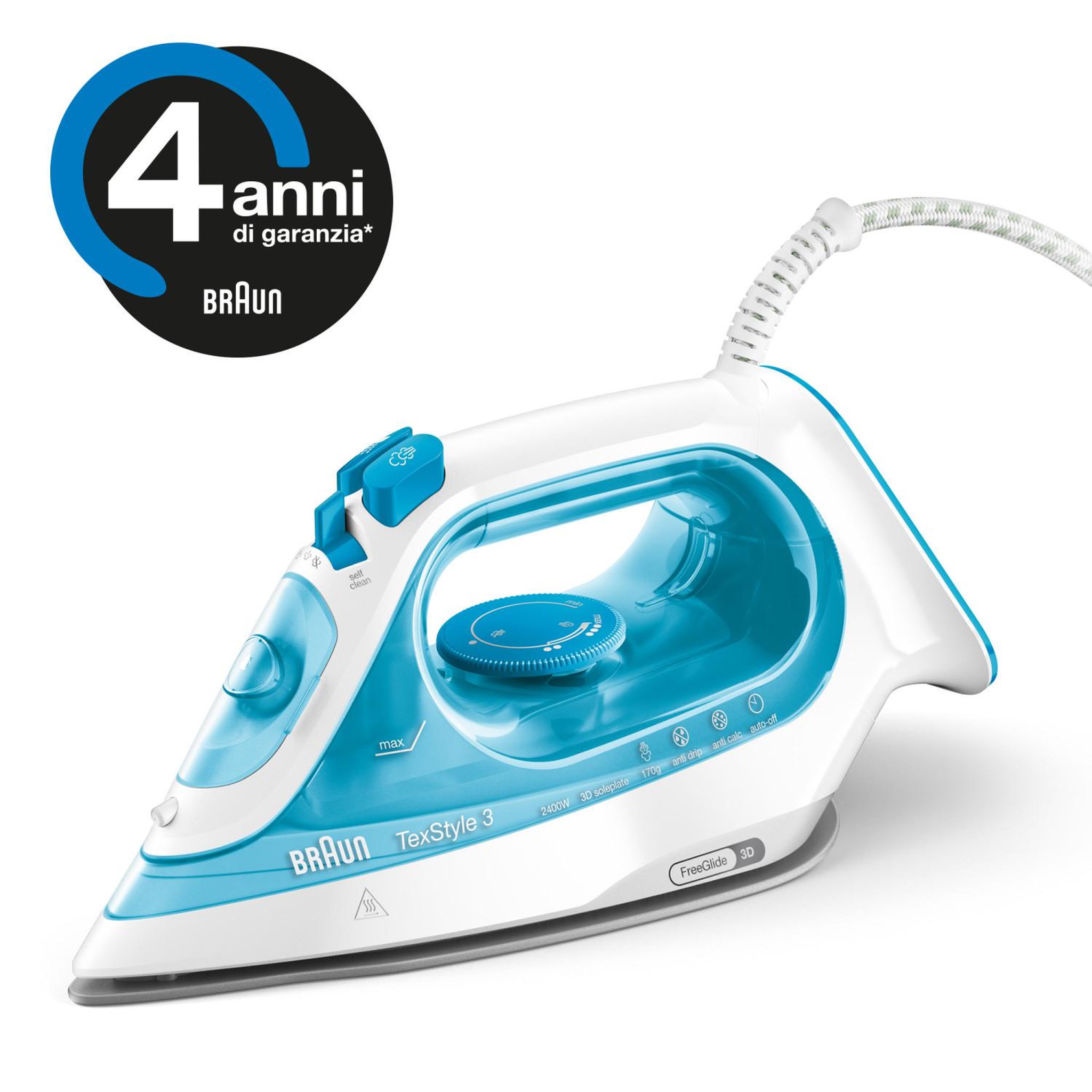 Voir la diapositive 3 : BRAUN Fer à repasser Braun 2400 Watts Steam 170 g/min Bleu