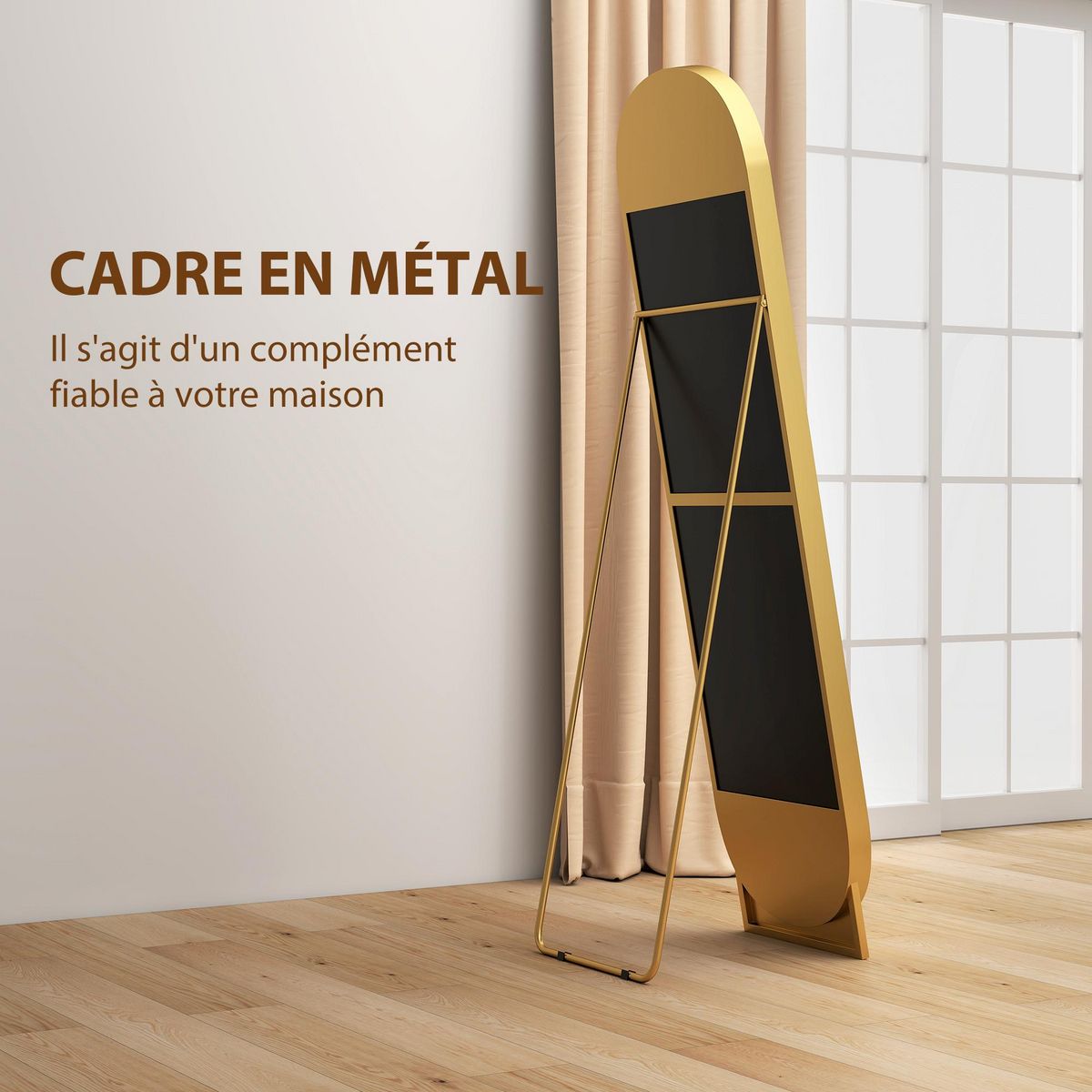 HOMCOM Miroir sur pied design métal doré dim. 40 x 160 cm autoportant ou à adosser