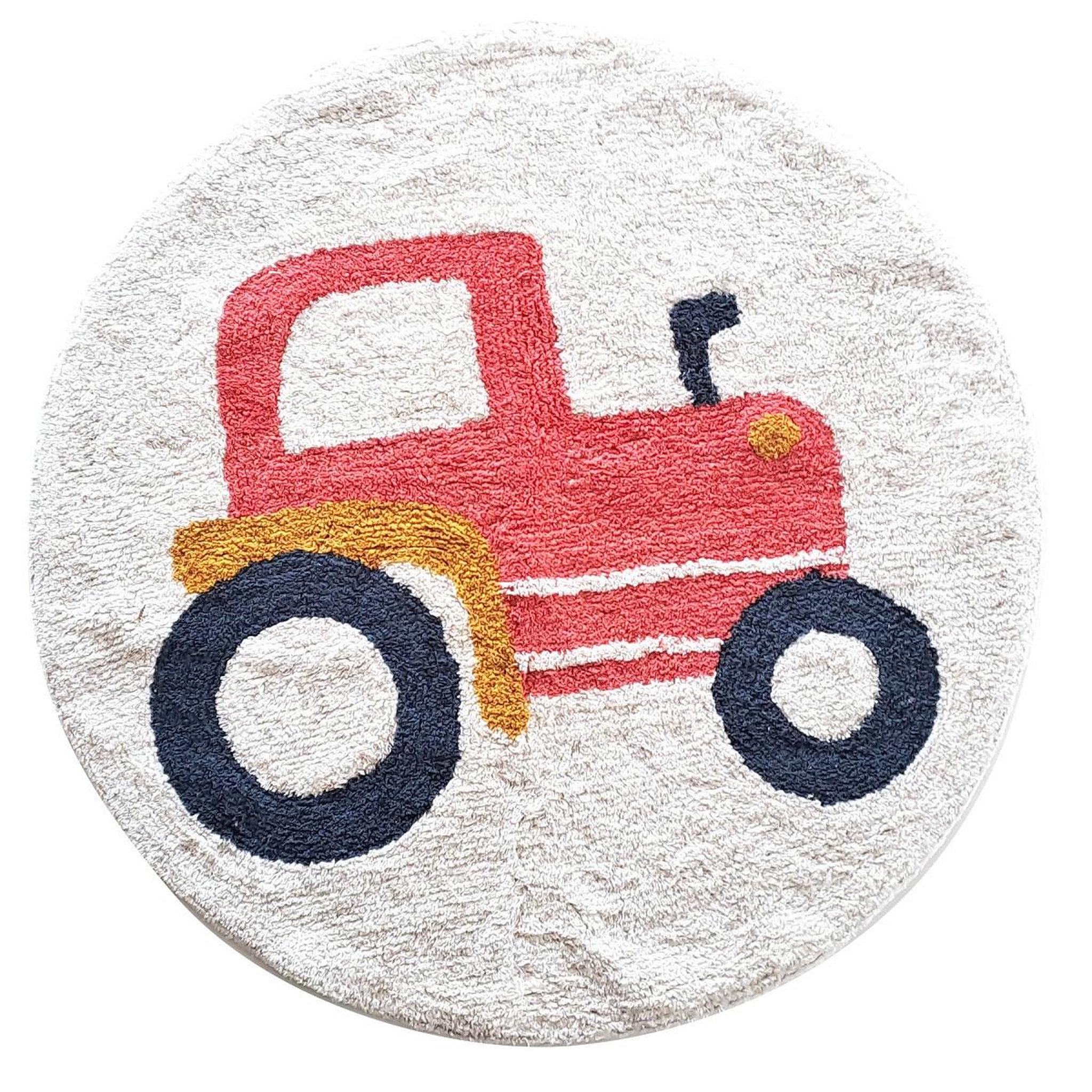 FUTURE HOME Tapis enfant tracteur rond en coton tufté 80x80cm