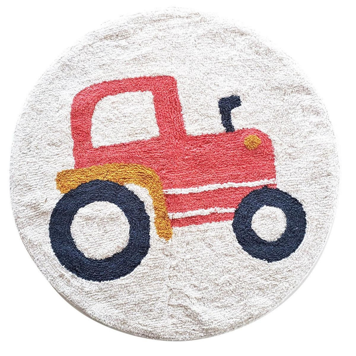 FUTURE HOME Tapis enfant Tracteur rond en coton tufté 80x80cm