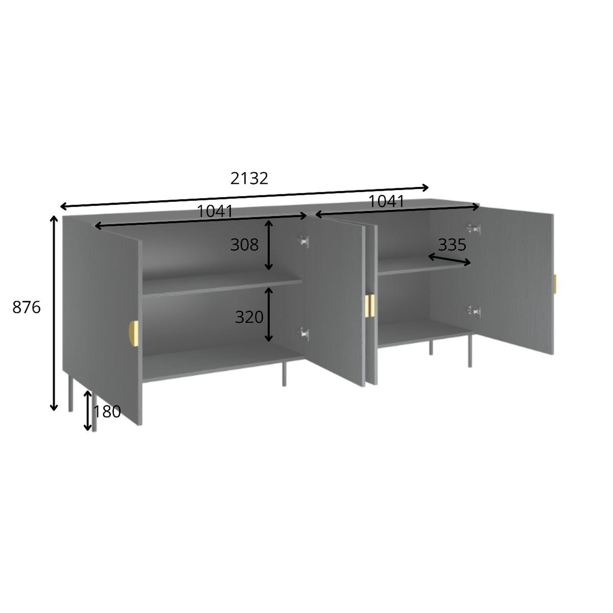 Voir la diapositive 5 : JLC KREATION Buffet bas noir et or 4 portes dimitri