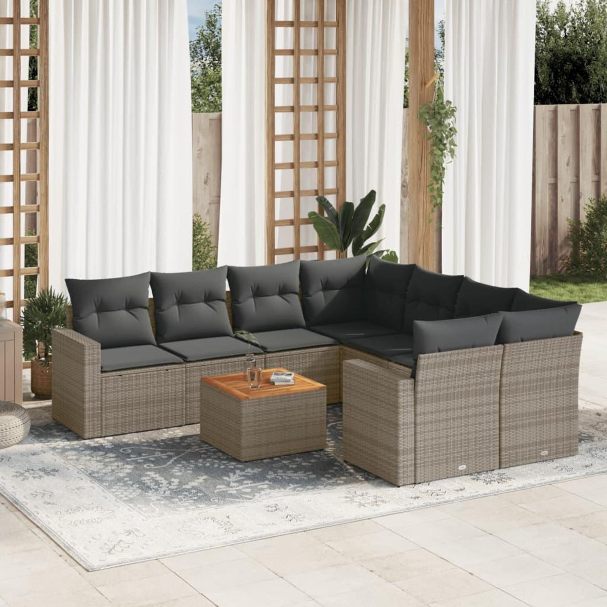 VIDAXL Salon de jardin 9 pcs avec coussins gris resine tressee