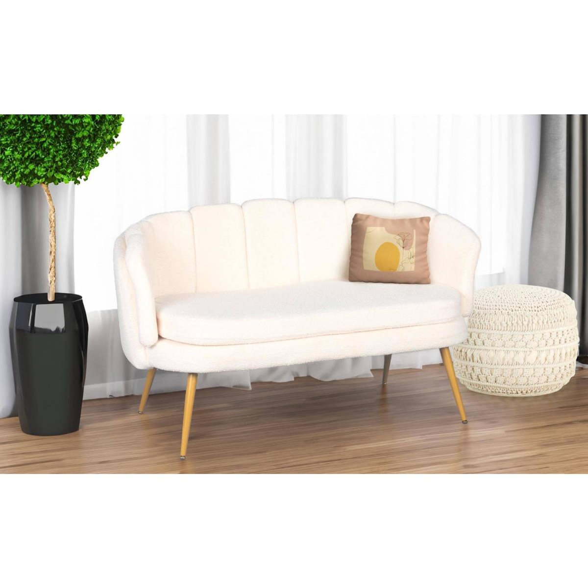 Paris Prix Canapé 2 Places en Bouclette  Dabren  138cm Beige
