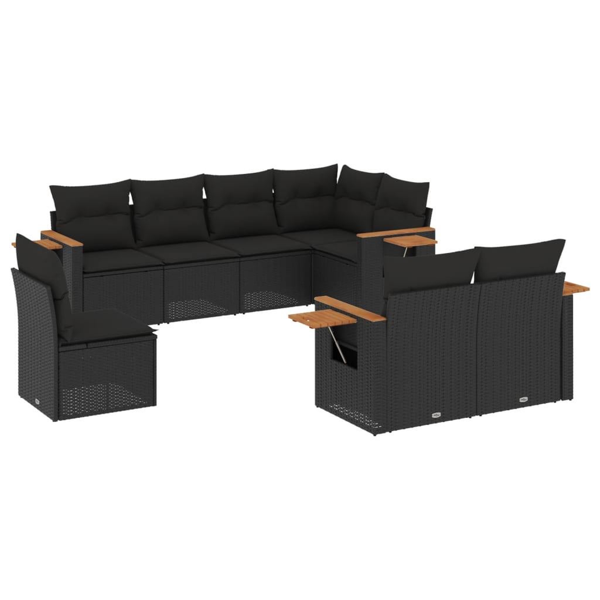 Voir la diapositive 2 : VIDAXL Salon de jardin 8 pcs avec coussins noir resine tressee