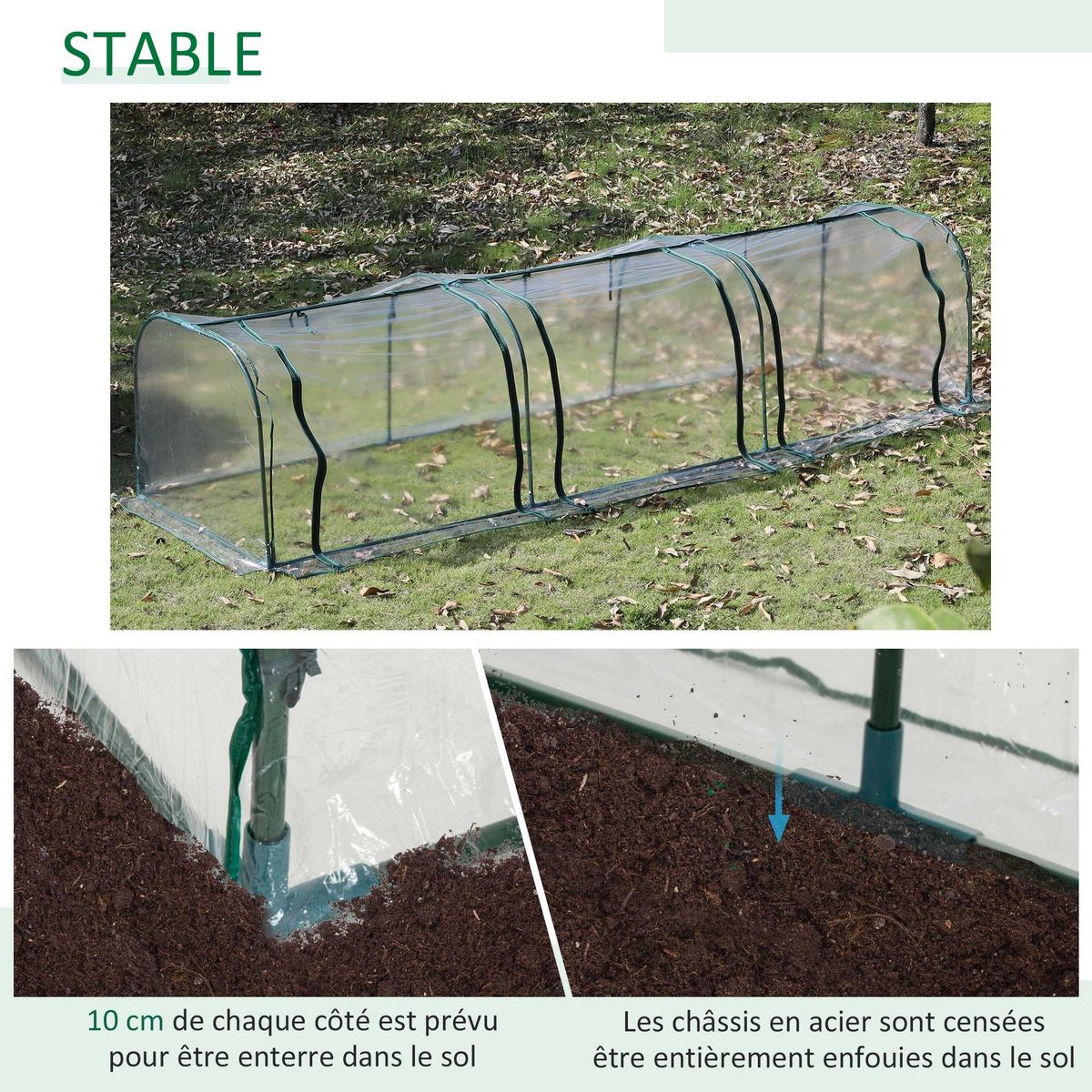 OUTSUNNY Serre de jardin tunnel 3,5L x 1l x 0,8H m 3 portes zippées bâche PVC transparent métal époxy vert