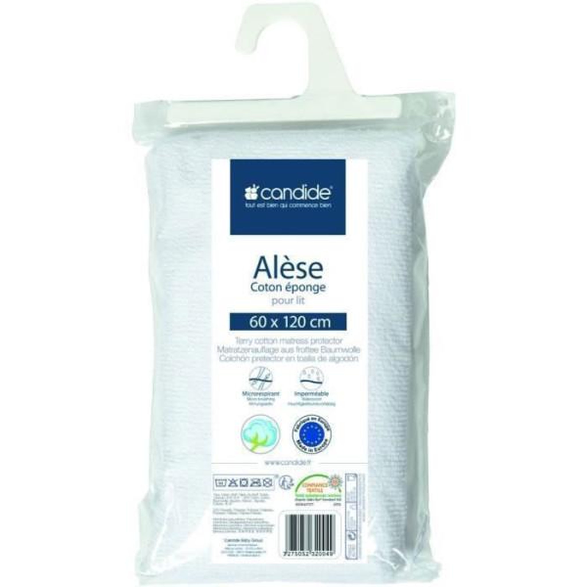 CANDIDE Protege matelas bébé 60x120 - alese bébé - silencieux - imperméable - absorbant - oeko tex - made in europe - 60x120cm blan