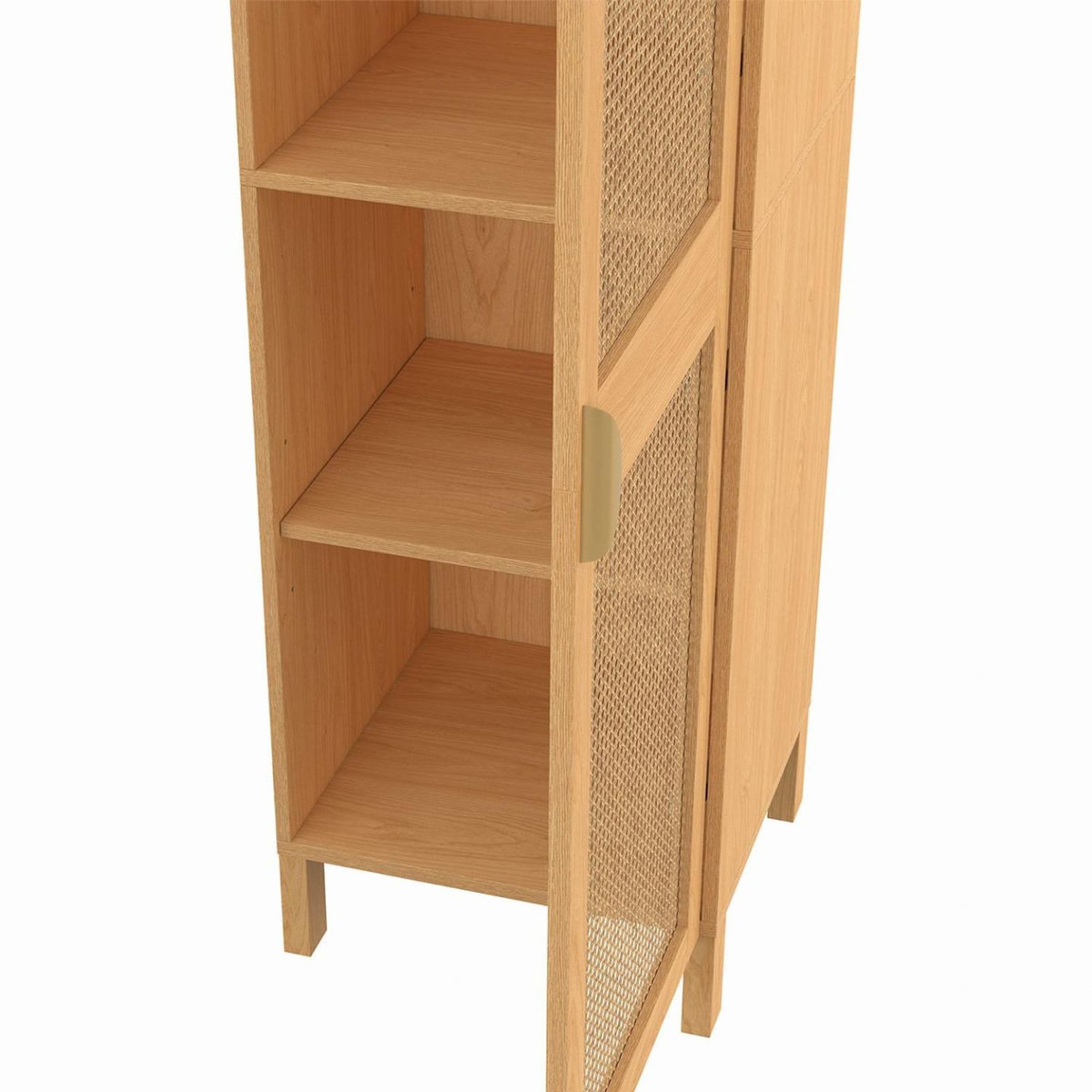 ID MARKET Armoire de rangement EDHEN 1 porte 3 étagères bois et cannage