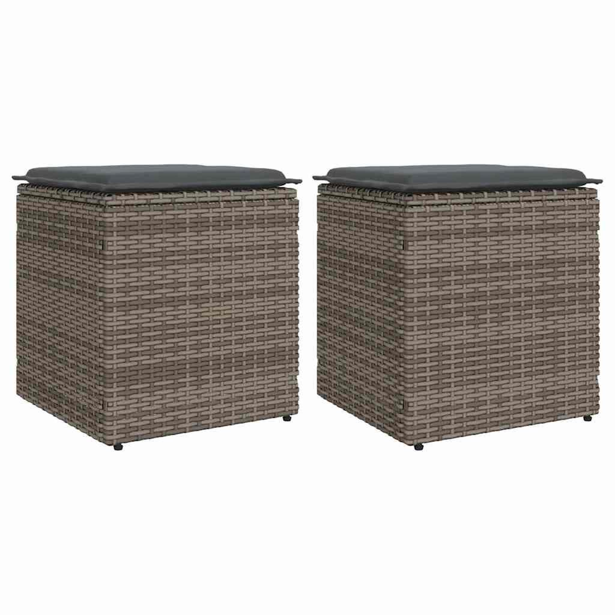 VIDAXL Tabourets jardin coussins lot de 2 gris 40x40x43 cm poly rotin