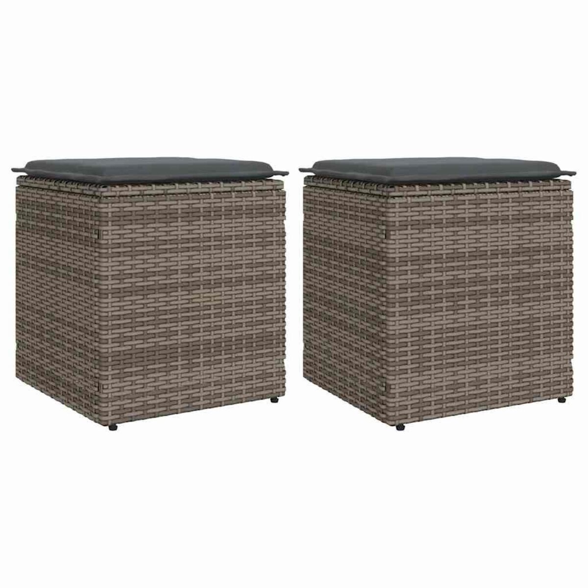 VIDAXL Tabourets jardin coussins lot de 2 gris 40x40x43 cm poly rotin