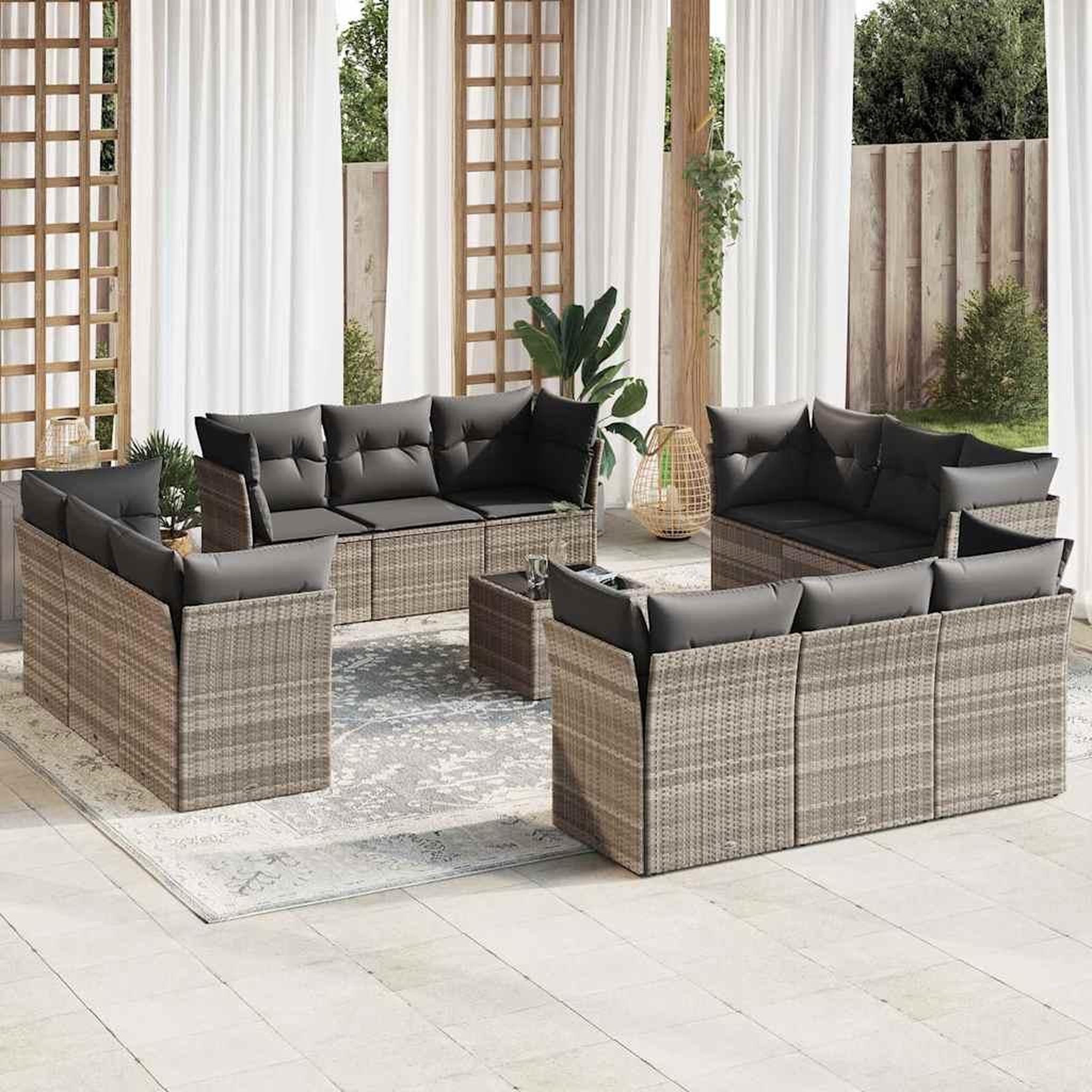 VIDAXL Salon de jardin avec coussins 13 pcs gris clair resine tressee