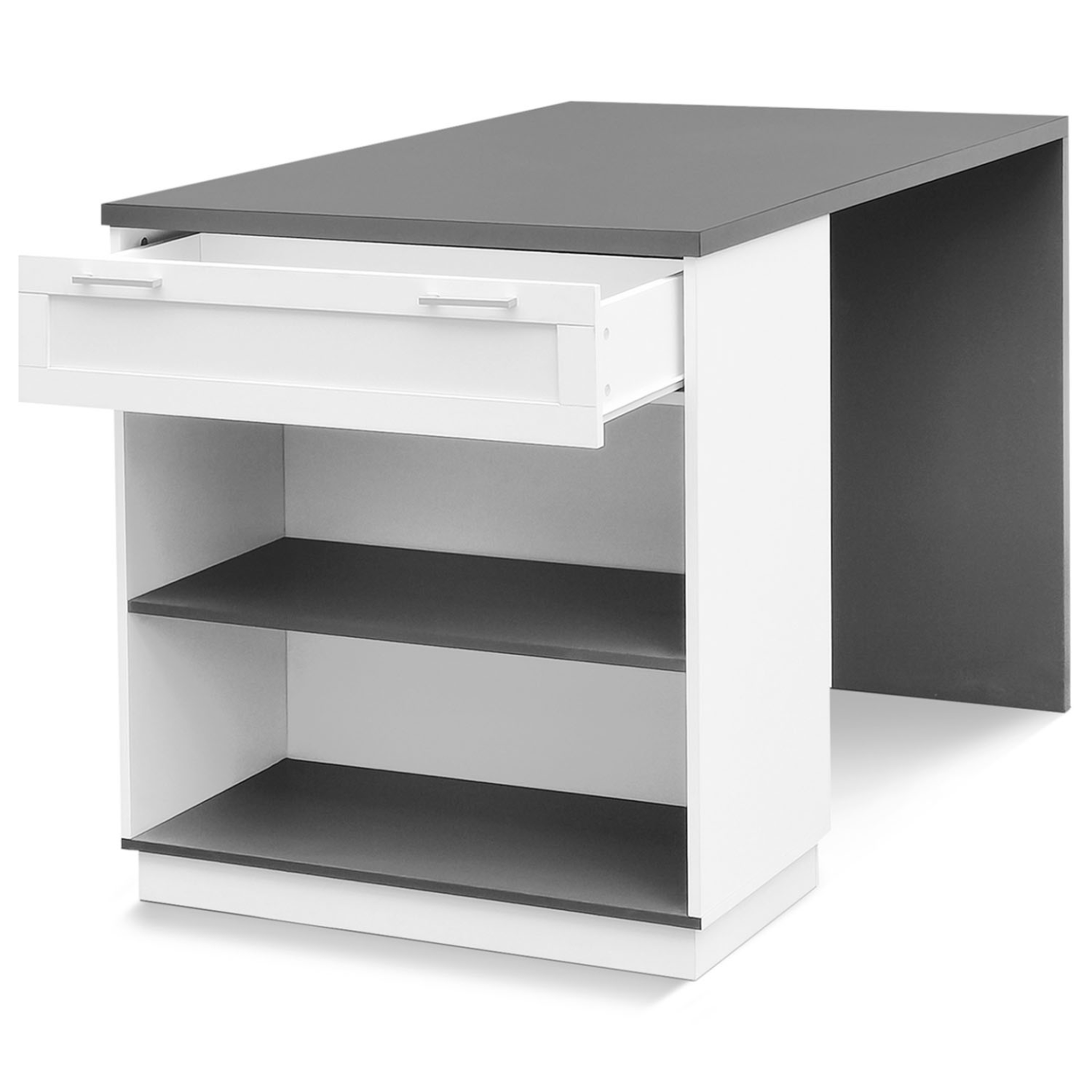 Voir la diapositive 3 : ID MARKET Ilot central mange-debout 4 personnes vito 130 cm blanc et plateau gris