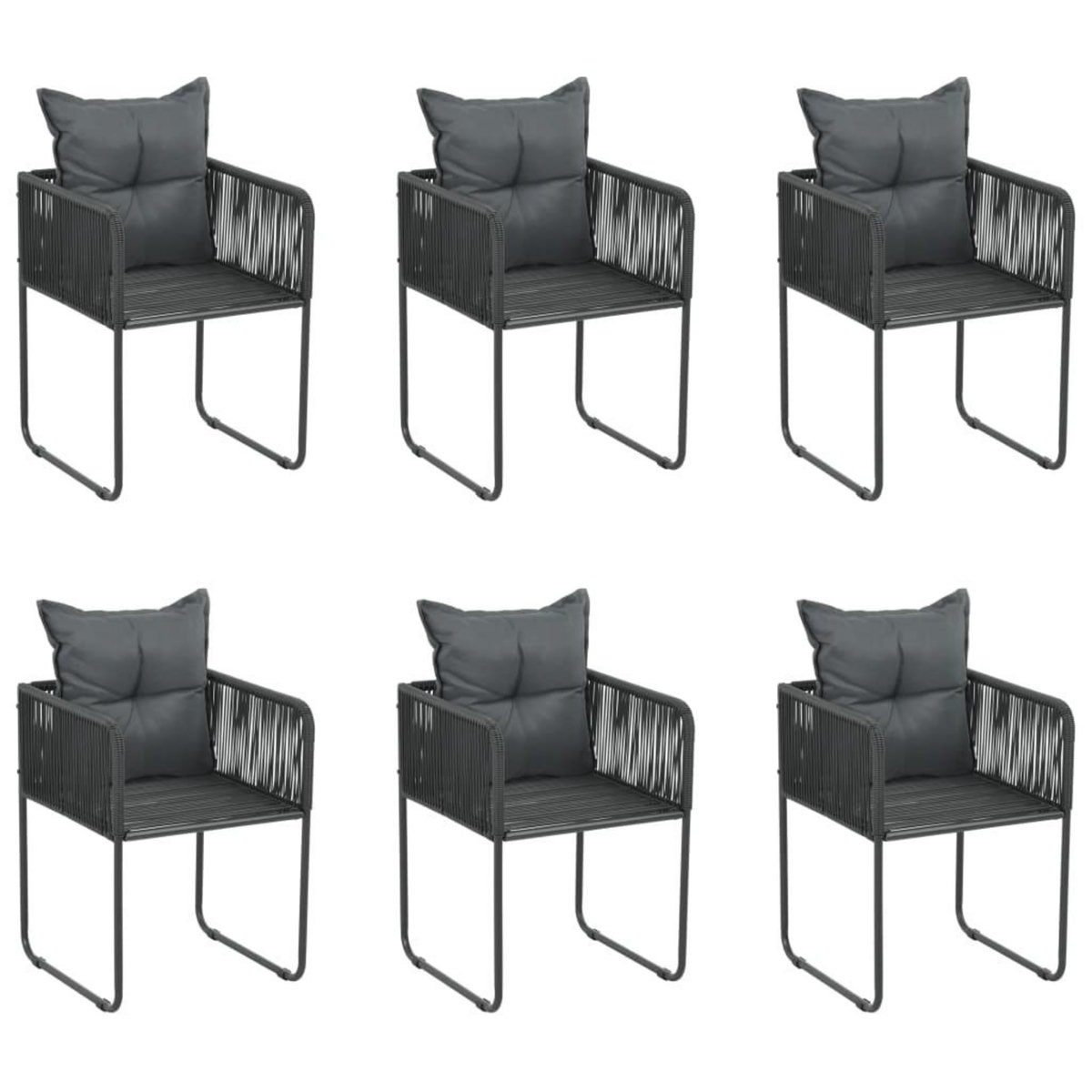 VIDAXL Chaises d'exterieur lot de 6 avec oreillers Resine tressee Noir