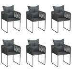 VIDAXL Chaises d'exterieur lot de 6 avec oreillers Resine tressee Noir