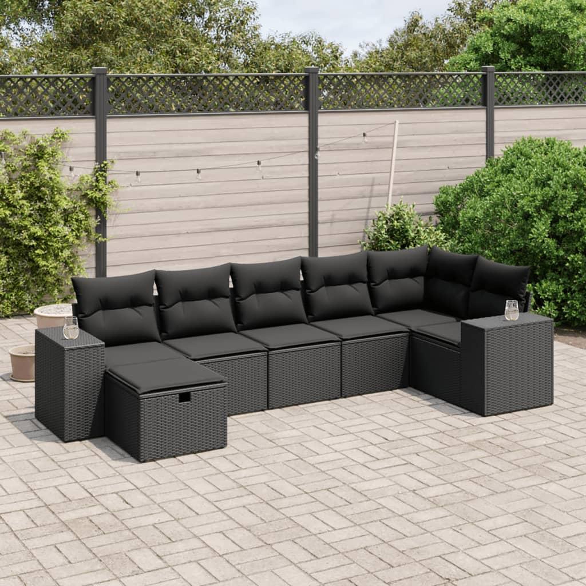 VIDAXL Salon de jardin 7 pcs avec coussins noir resine tressee