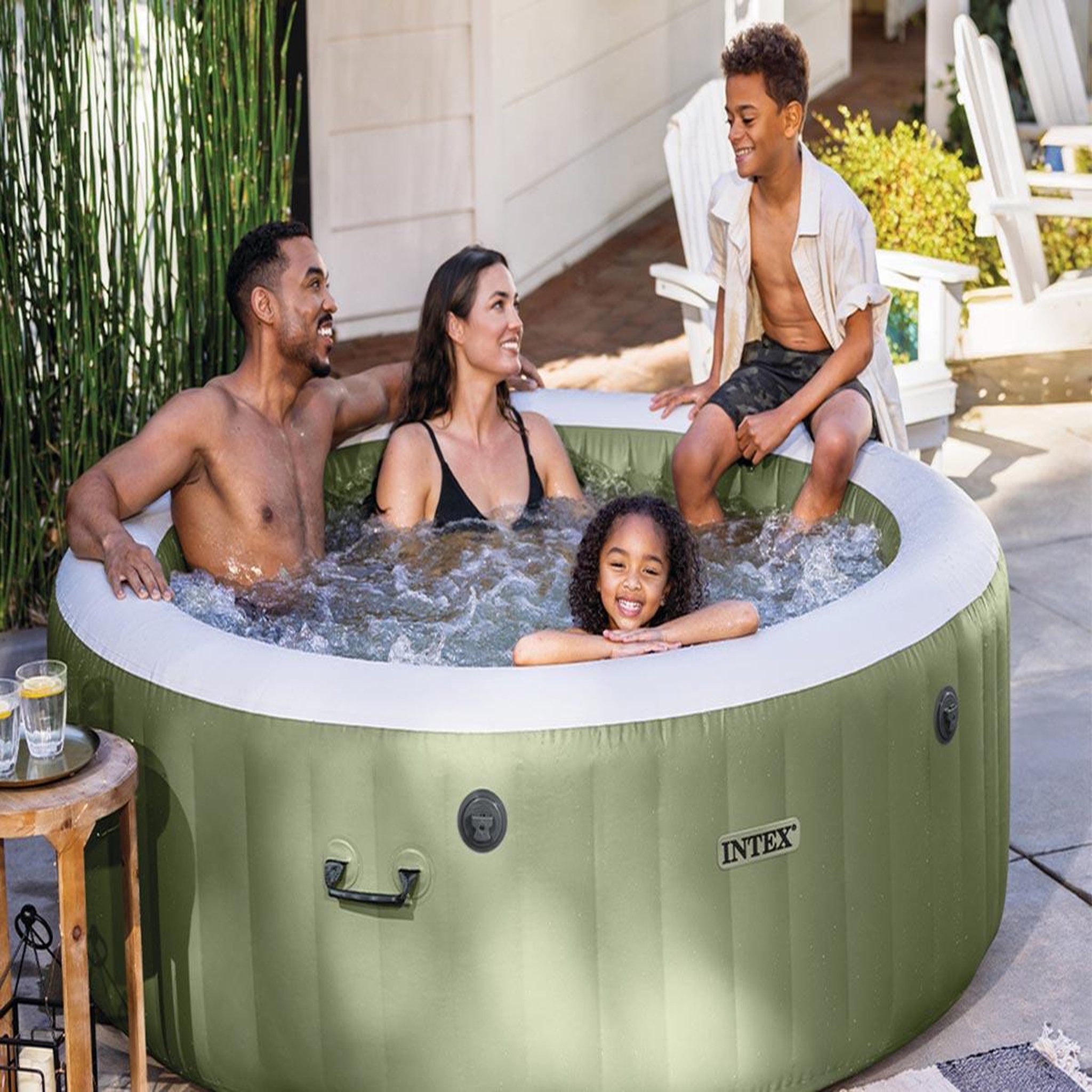 Voir la diapositive 3 : INTEX Spa gonflable purespa olive rond bulles 4 places - intex