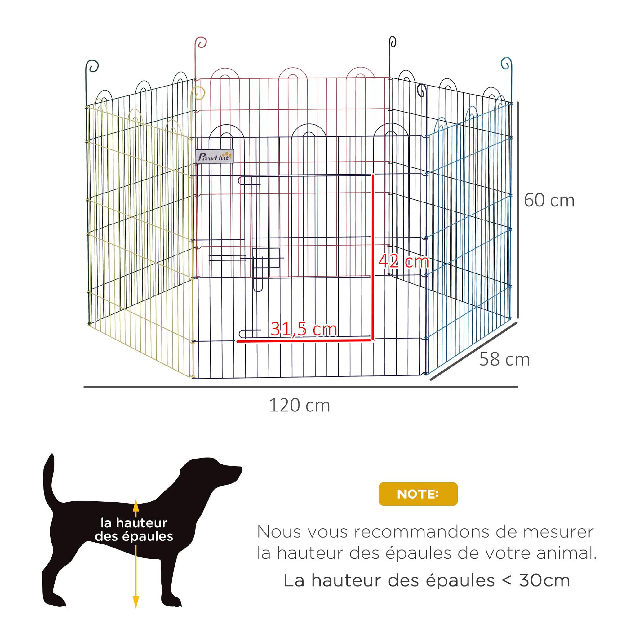Voir la diapositive 3 : PAWHUT Parc enclos modulable pour chien animaux porte verrouillable 6 panneaux dim. Panneau 59l x 60h cm métal multicolore