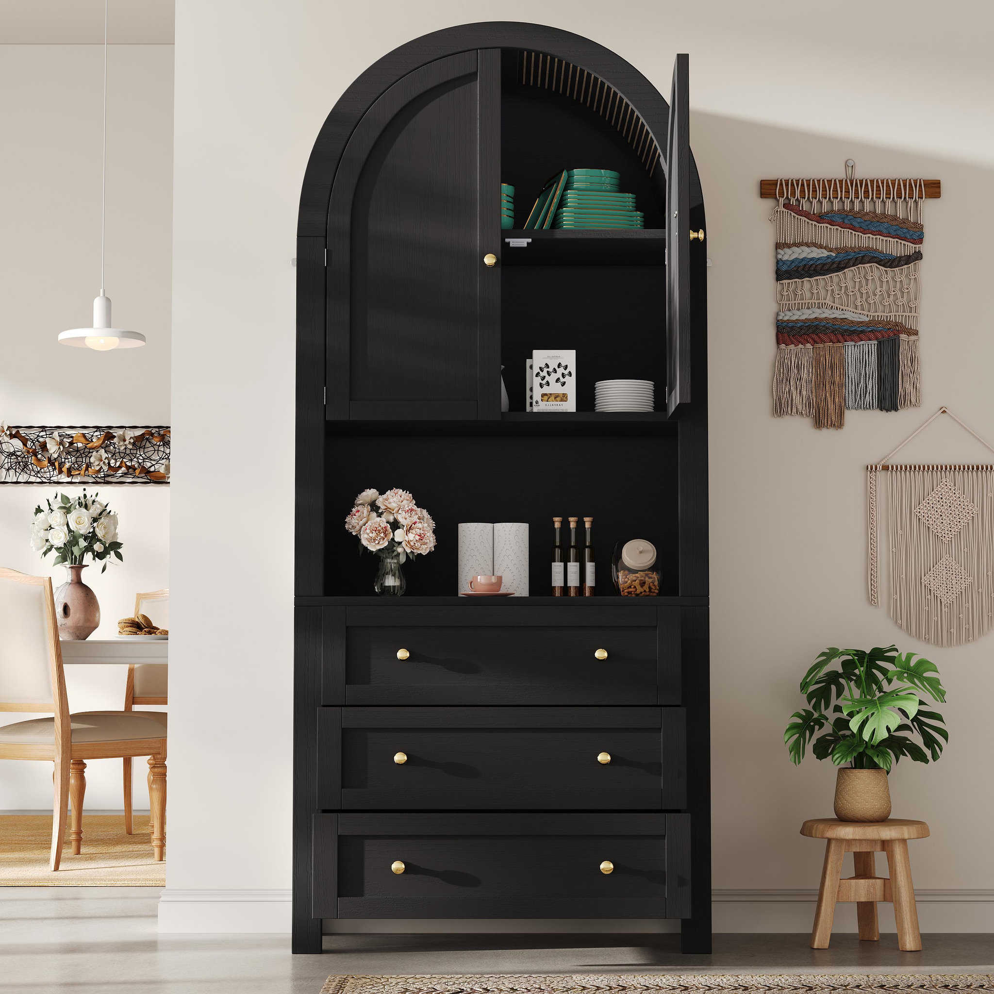 Voir la diapositive 4 : MERAX Buffet de cuisine 2 portes 3 tiroirs