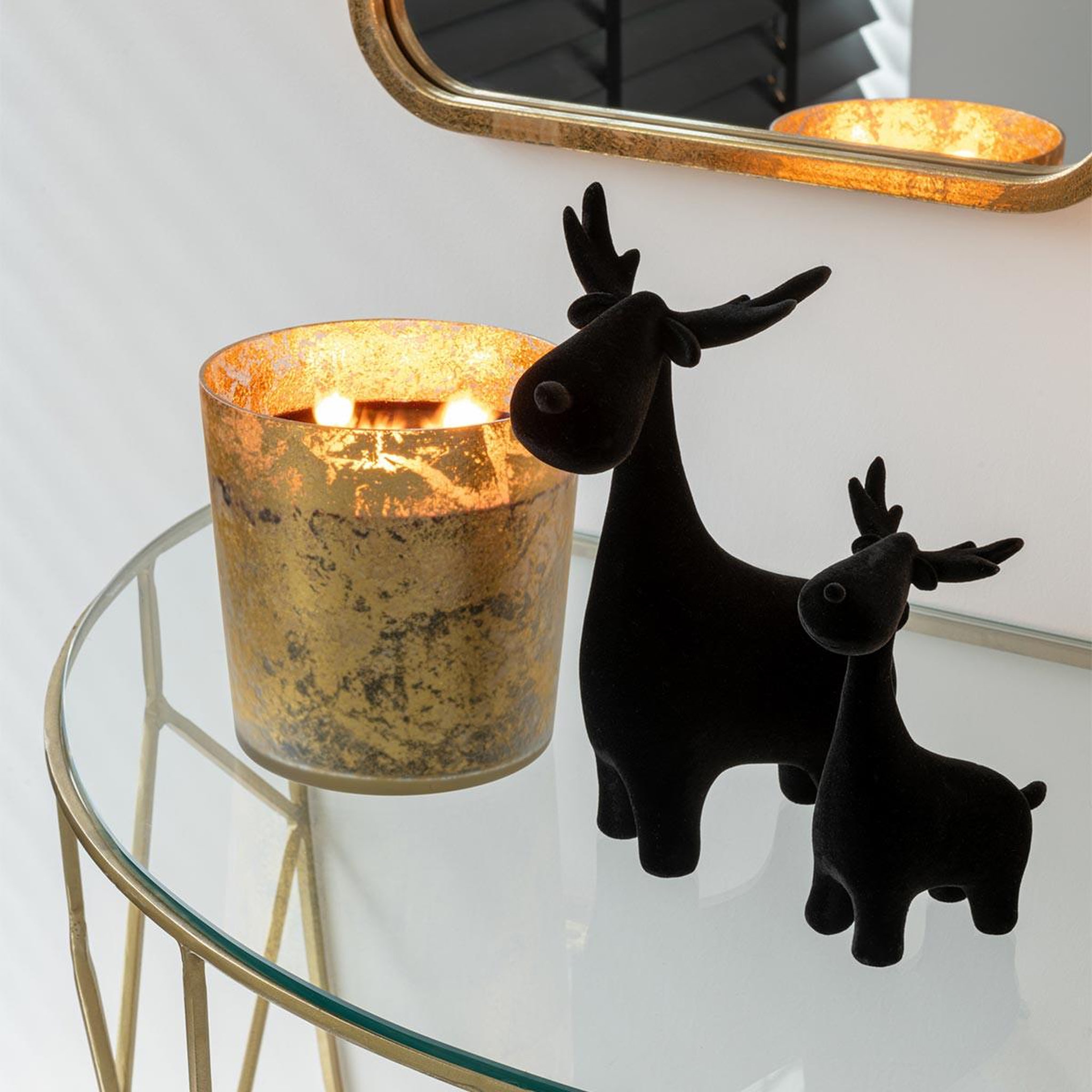 Voir la diapositive 2 : J-LINE Lot de 3 cerfs déco  velours  25cm noir