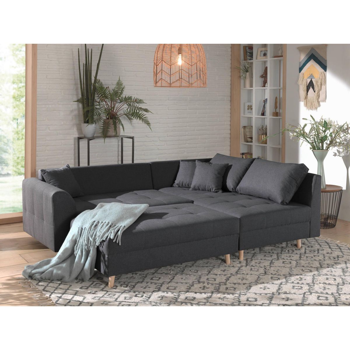 LISA DESIGN Rune - canapé d'angle - avec pouf d'appoint - 4 places - style scandinave - droit