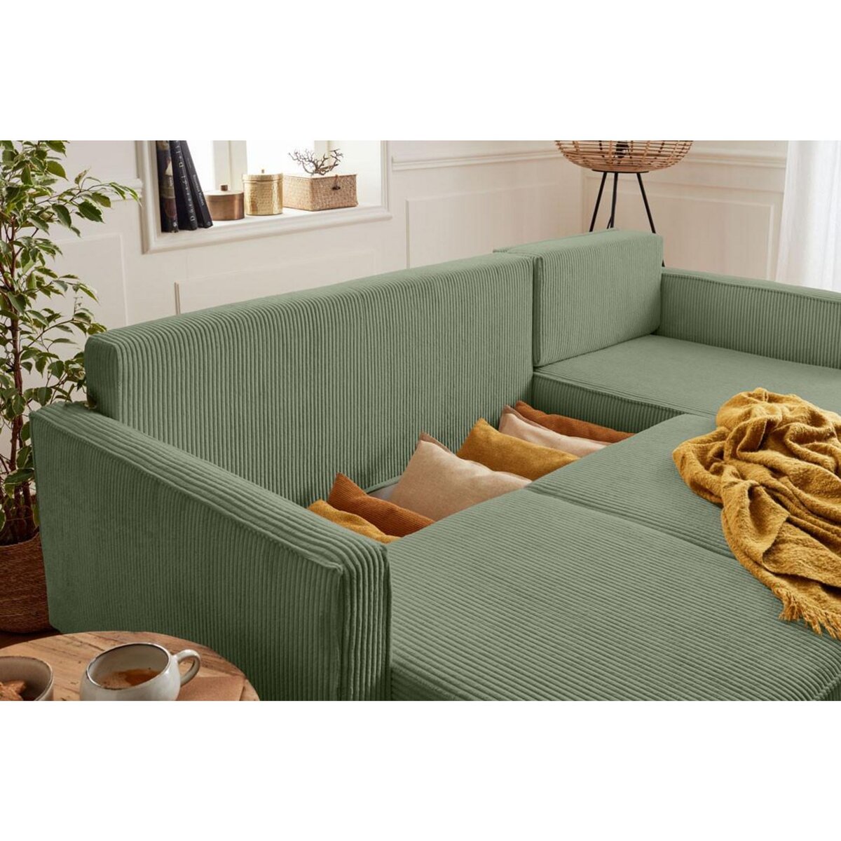 LISA DESIGN Charlie - canapé d'angle réversible - 4 places - convertible avec coffre - en velours côtelé