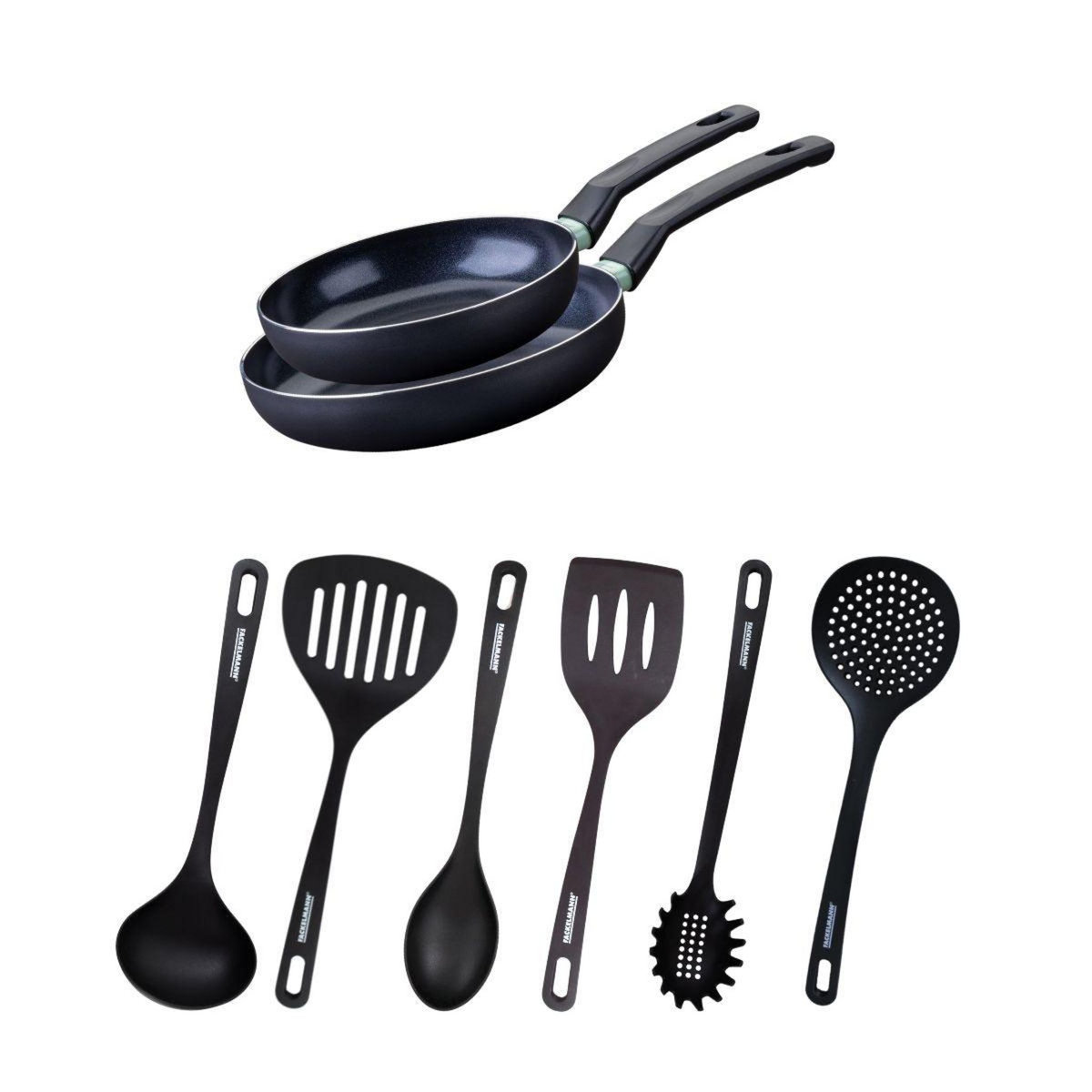 Fackelmann Ensemble de 2 poêles de 20 et 24 cm et 6 ustensiles Fackelmann Brandao