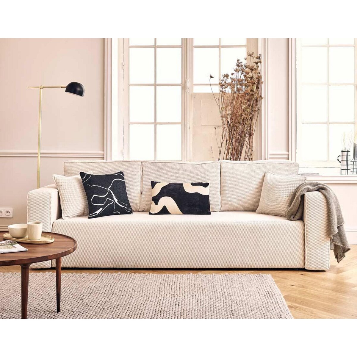 BEST MOBILIER Topaze - canapé droit 3 places convertible avec coffre en velours texturé