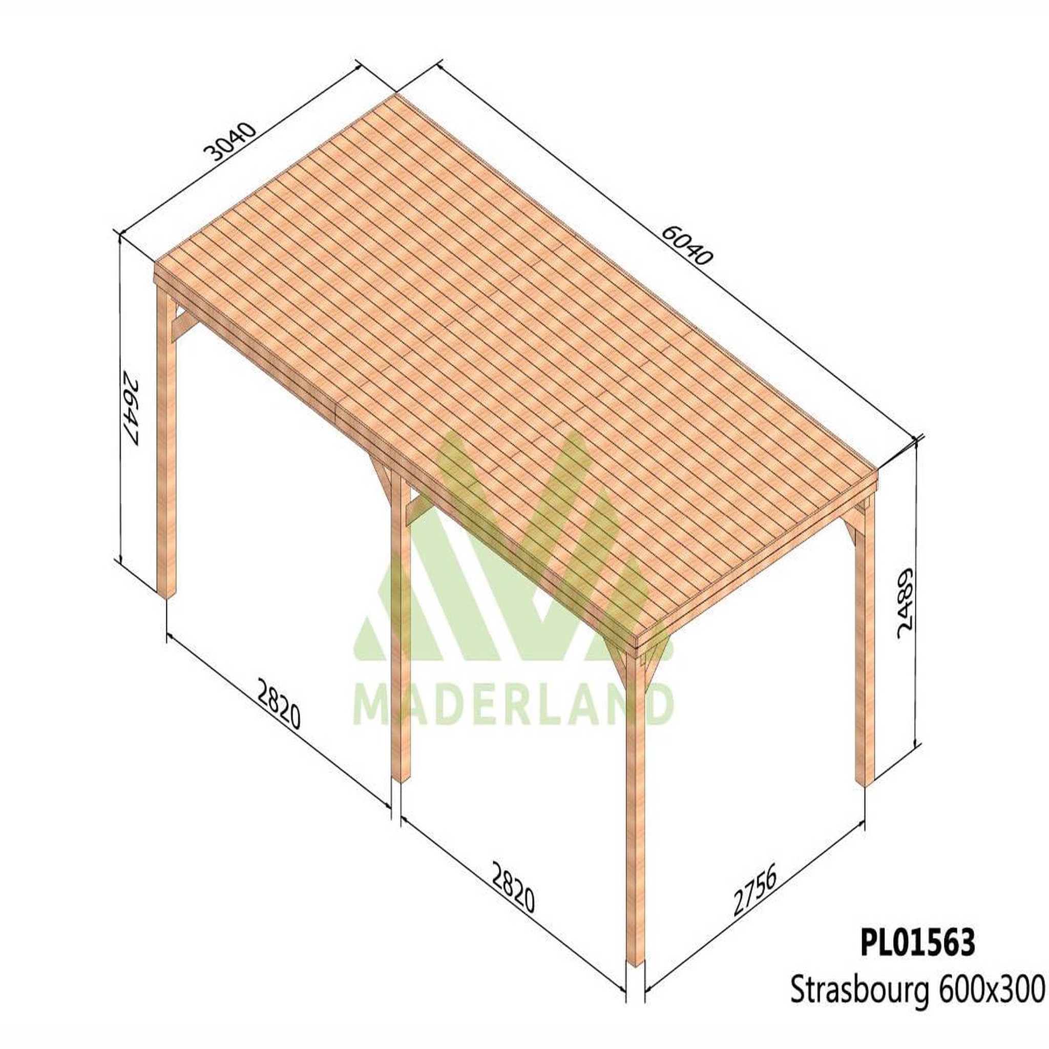 Voir la diapositive 2 : JARDIDECO Pergola en bois strasbourg avec toit 600 x 300 cm - maderland