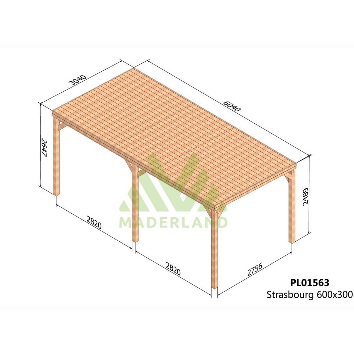 JARDIDECO Pergola en bois Strasbourg avec toit 600 x 300 cm - Maderland