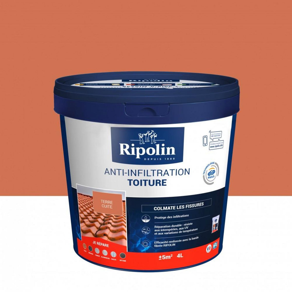 CENTRALE BRICO Revêtement d'étanchéité toiture, RIPOLIN Anti-infiltration terre cuite 4 L