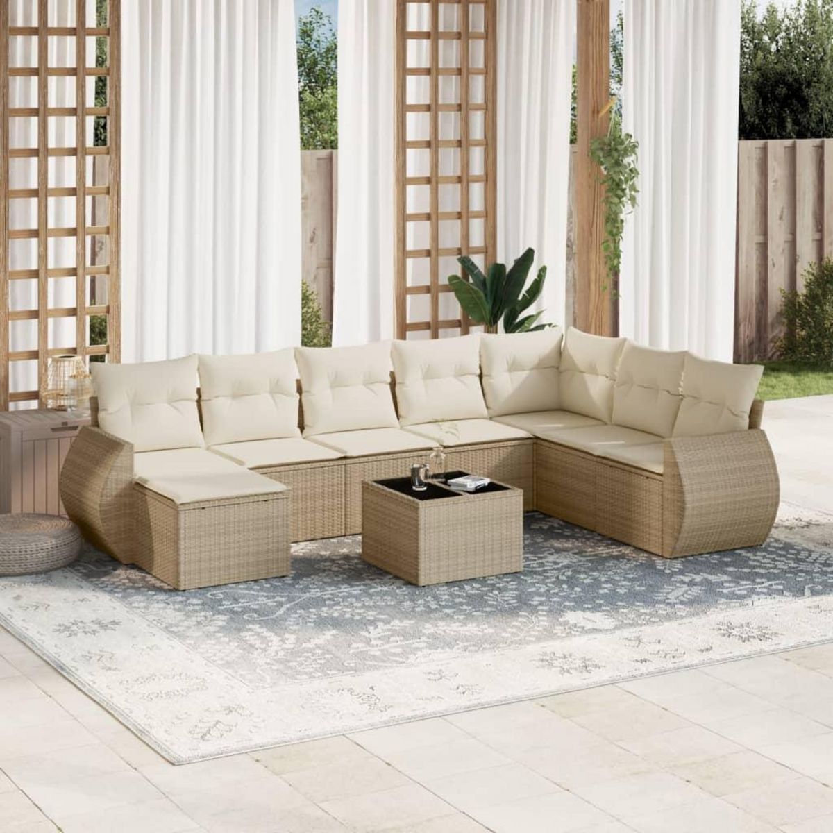 VIDAXL Salon de jardin avec coussins 9 pcs beige resine tressee