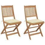 VIDAXL Chaises pliables de jardin lot de 2 avec coussins Bois d'acacia