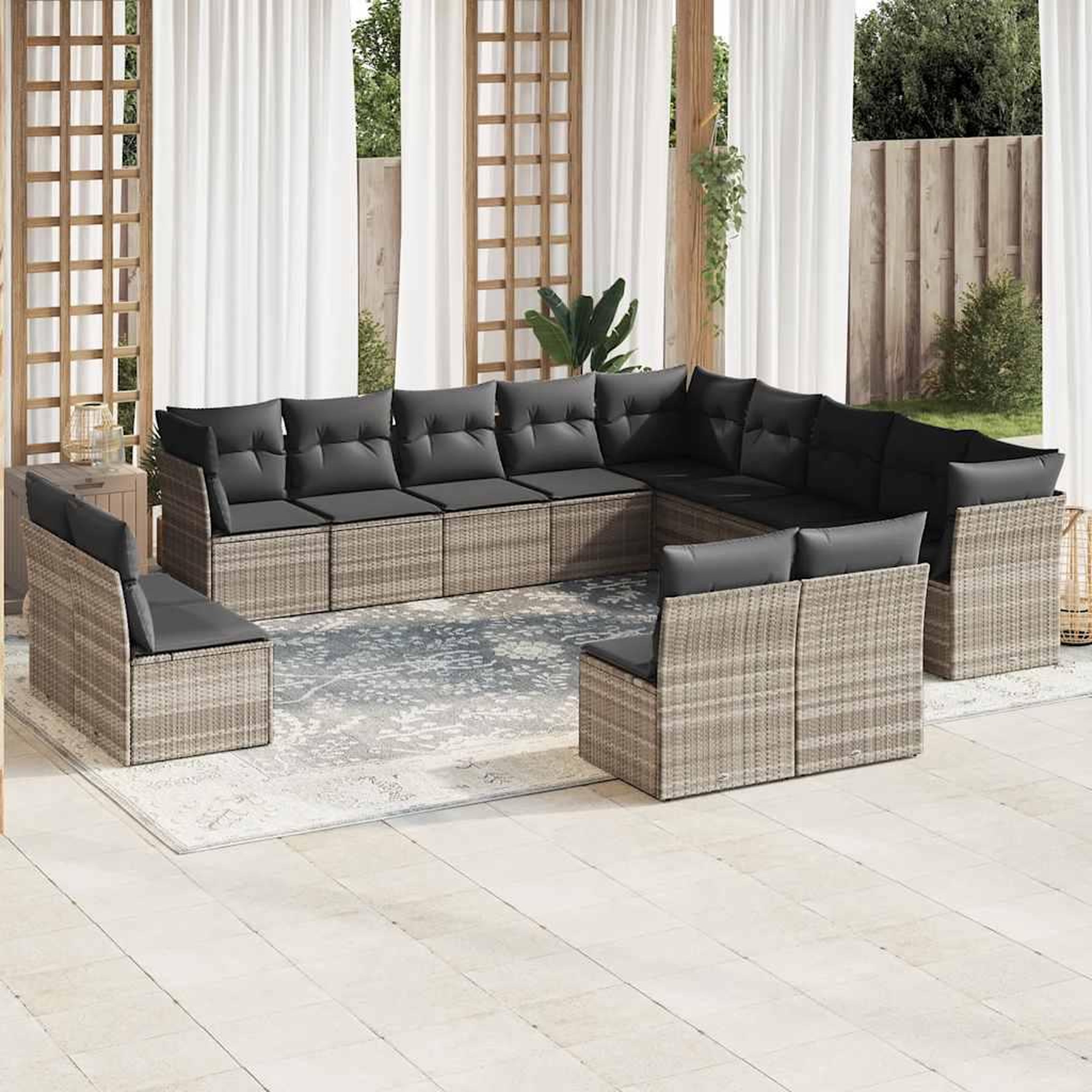 VIDAXL Salon de jardin avec coussins 13 pcs gris clair resine tressee