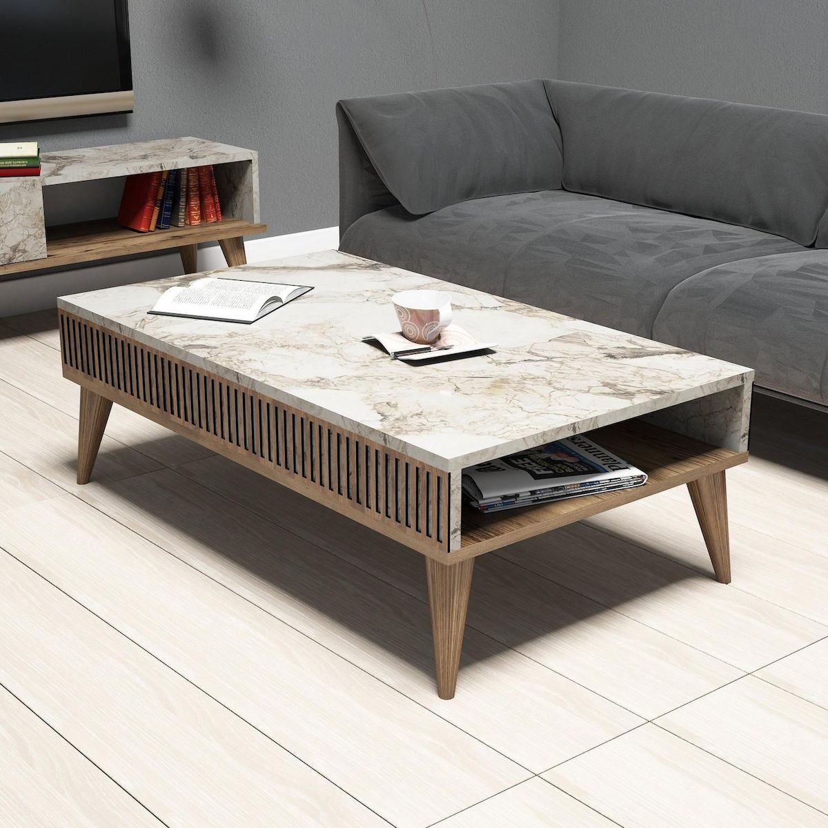 Habitat et Jardin Table basse en bois  Milan  - 105 x 60 x 34 cm - NoyersBlanc