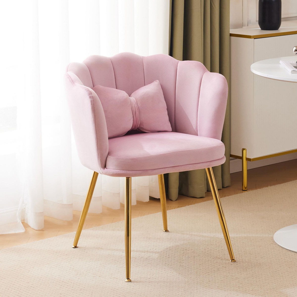 MERAX Fauteuil Fixe Avec Coussin Papillon Et Pieds En Métal Rose