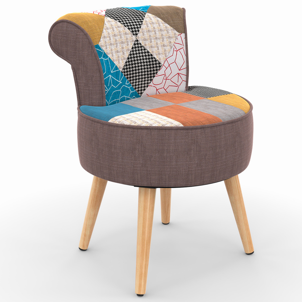 ID MARKET Fauteuil CRAPAUD en tissu patchwork multicouleurs