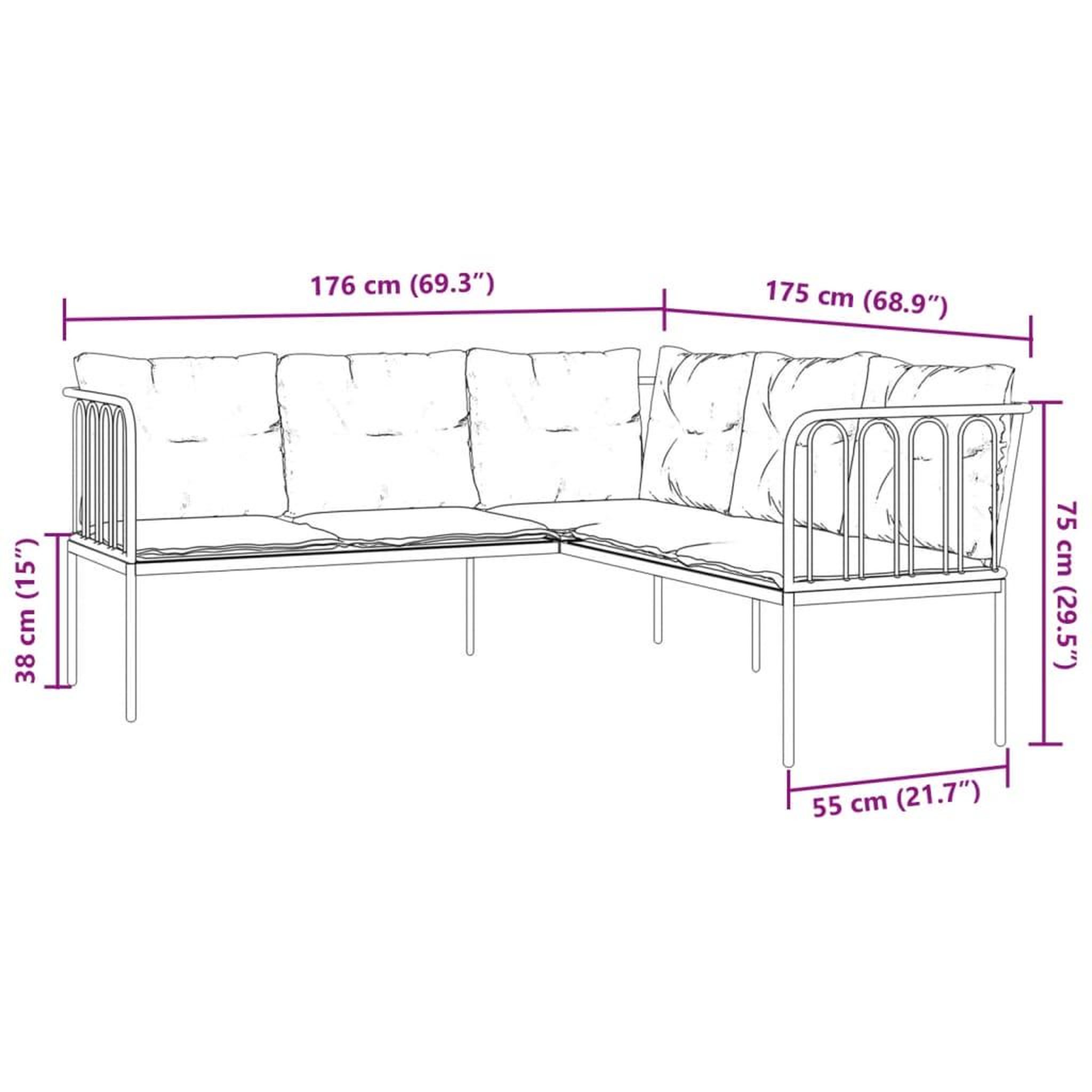 Voir la diapositive 6 : VIDAXL Ensemble de canapes de jardin et coussins noir acier textilene