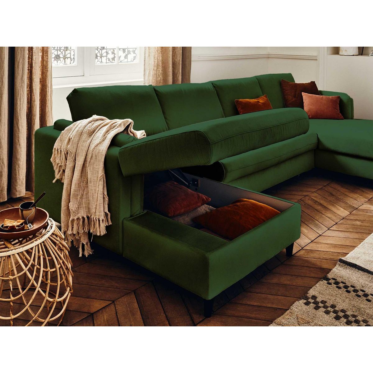 LISA DESIGN Brooke - canapé panoramique en u - 7 places - convertible avec coffre - en velours