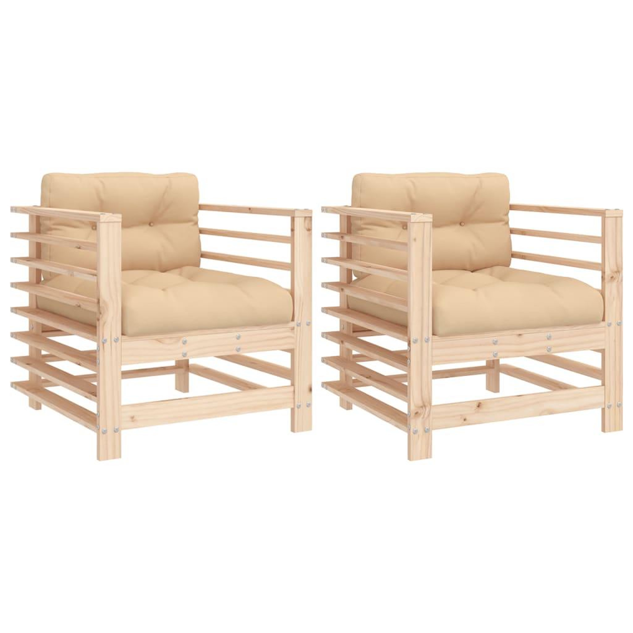 Voir la diapositive 2 : VIDAXL Chaises de jardin avec coussins lot de 2 bois de pin massif