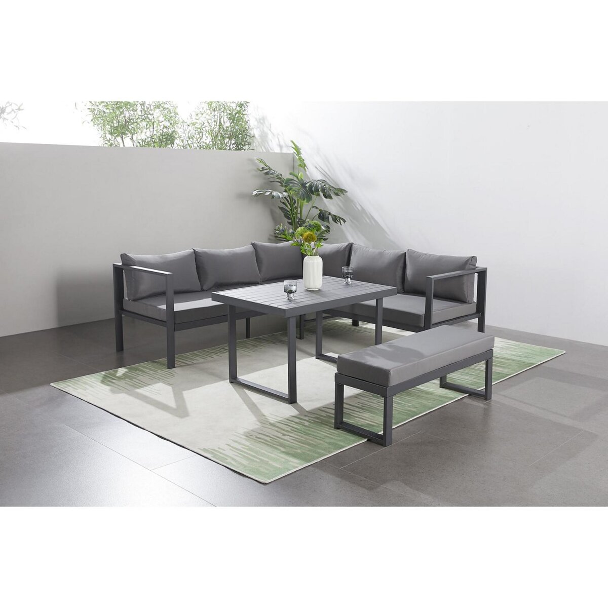 CONCEPT USINE salon de jardin panoramique 8 places en résine tressée noir et gris MARBELLA