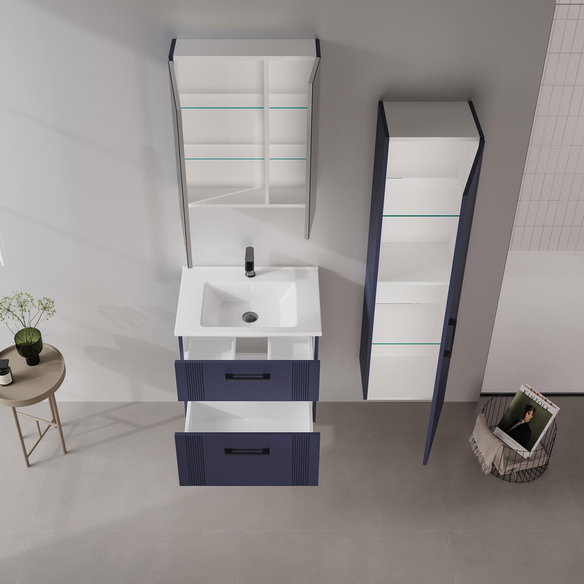 Voir la diapositive 3 : Habitat et Jardin Meuble salle de bain avec miroir  bari 60  - 60 x 16 x 66 cm - matte navy blue