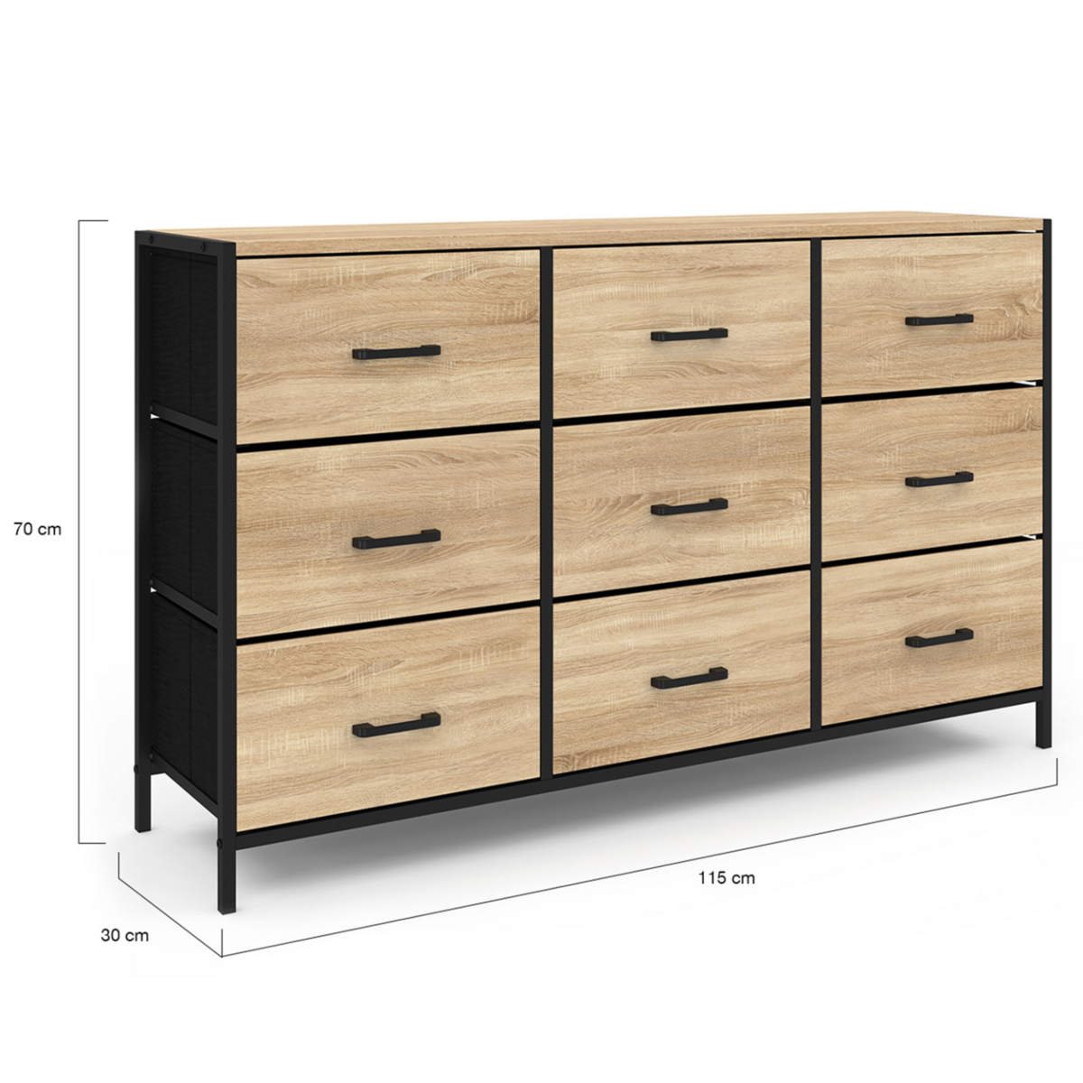 ID MARKET Commode 9 tiroirs en tissu UTAH 115 cm meuble de rangement design industriel