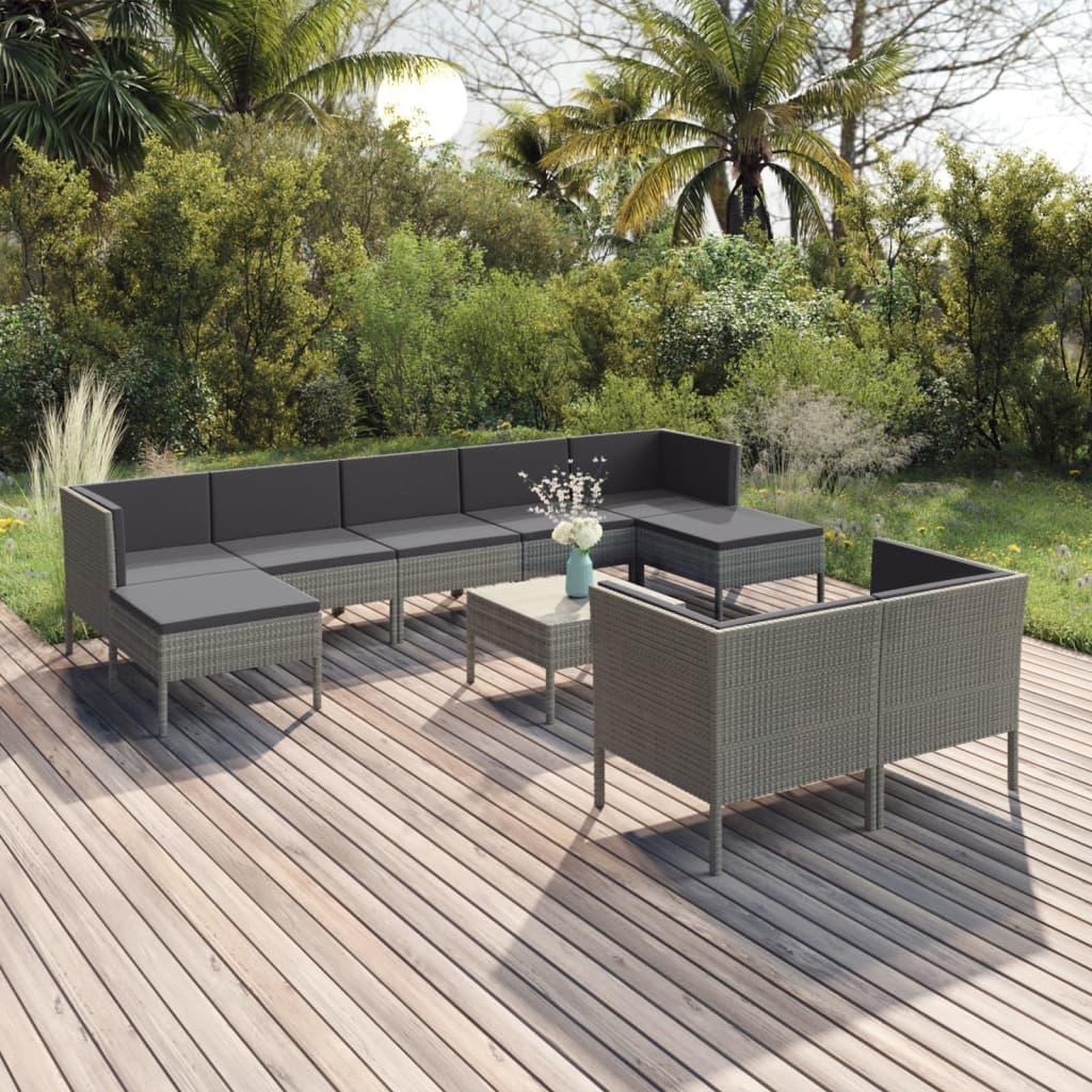 Voir la diapositive 1 : VIDAXL Salon de jardin 10 pcs avec coussins Resine tressee Gris