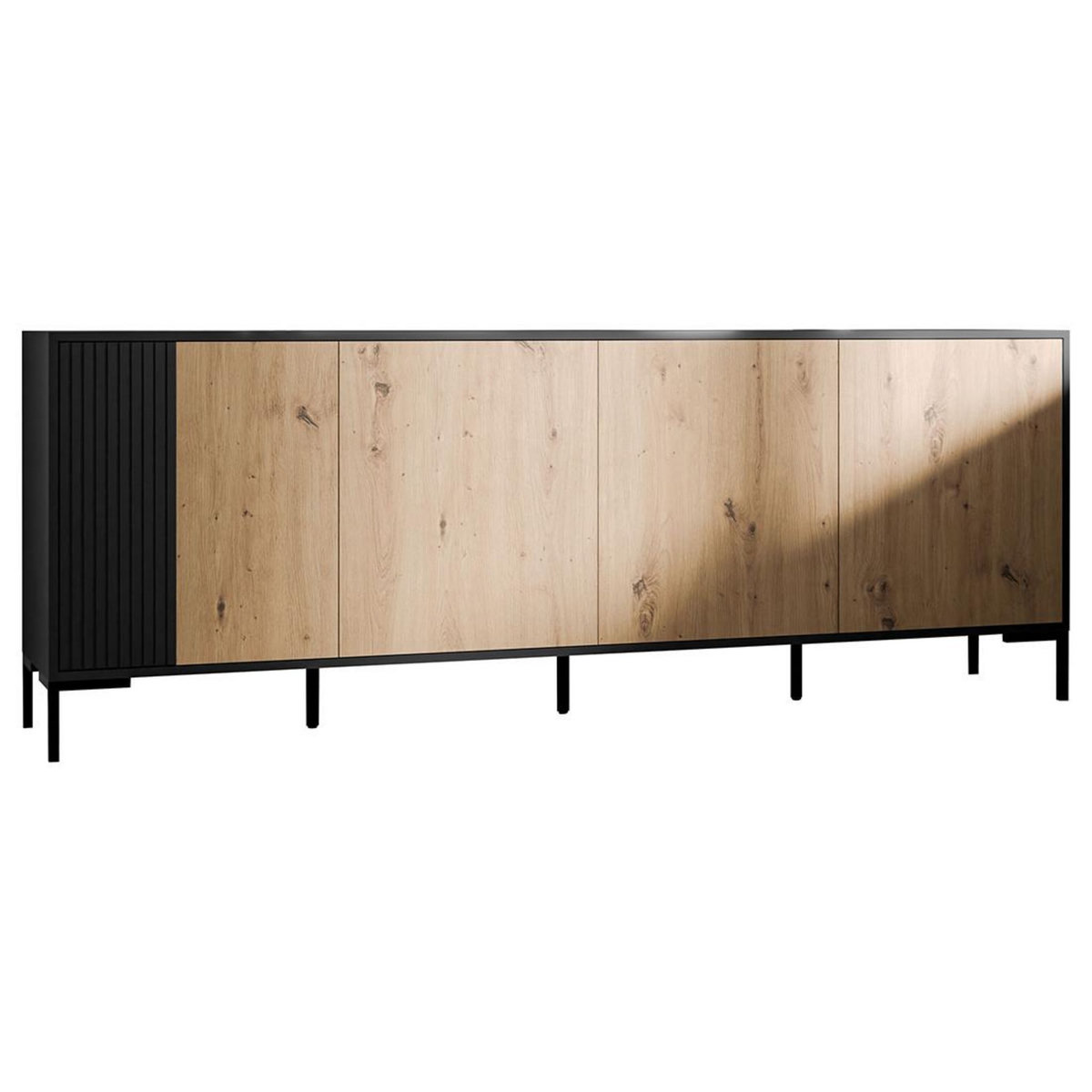 BEST MOBILIER Cambridge - buffet bas - effet bois et noir - 4 portes - 200 cm