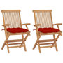 Voir la diapositive 1 : VIDAXL Chaises de jardin avec coussins rouge lot de 2 Bois teck massif