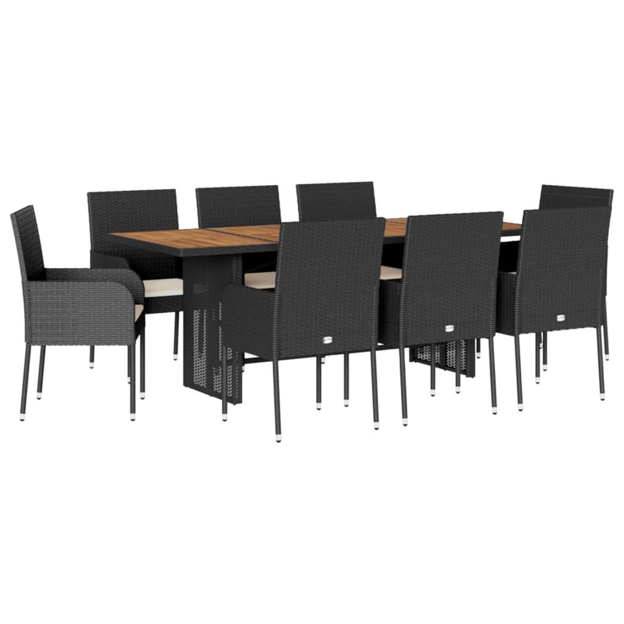 Voir la diapositive 2 : VIDAXL Ensemble a manger de jardin 9pcs coussins noir resine tressee