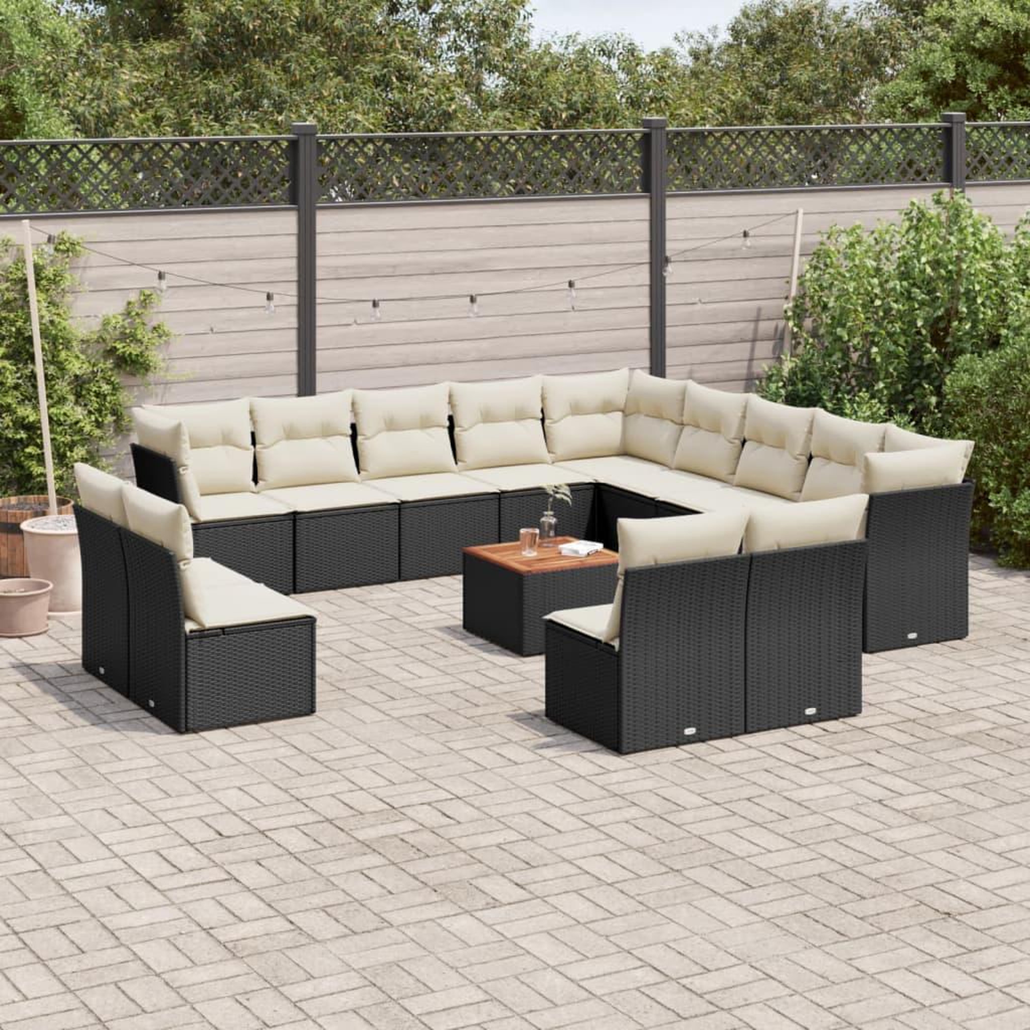 VIDAXL Salon de jardin avec coussins 14 pcs noir resine tressee