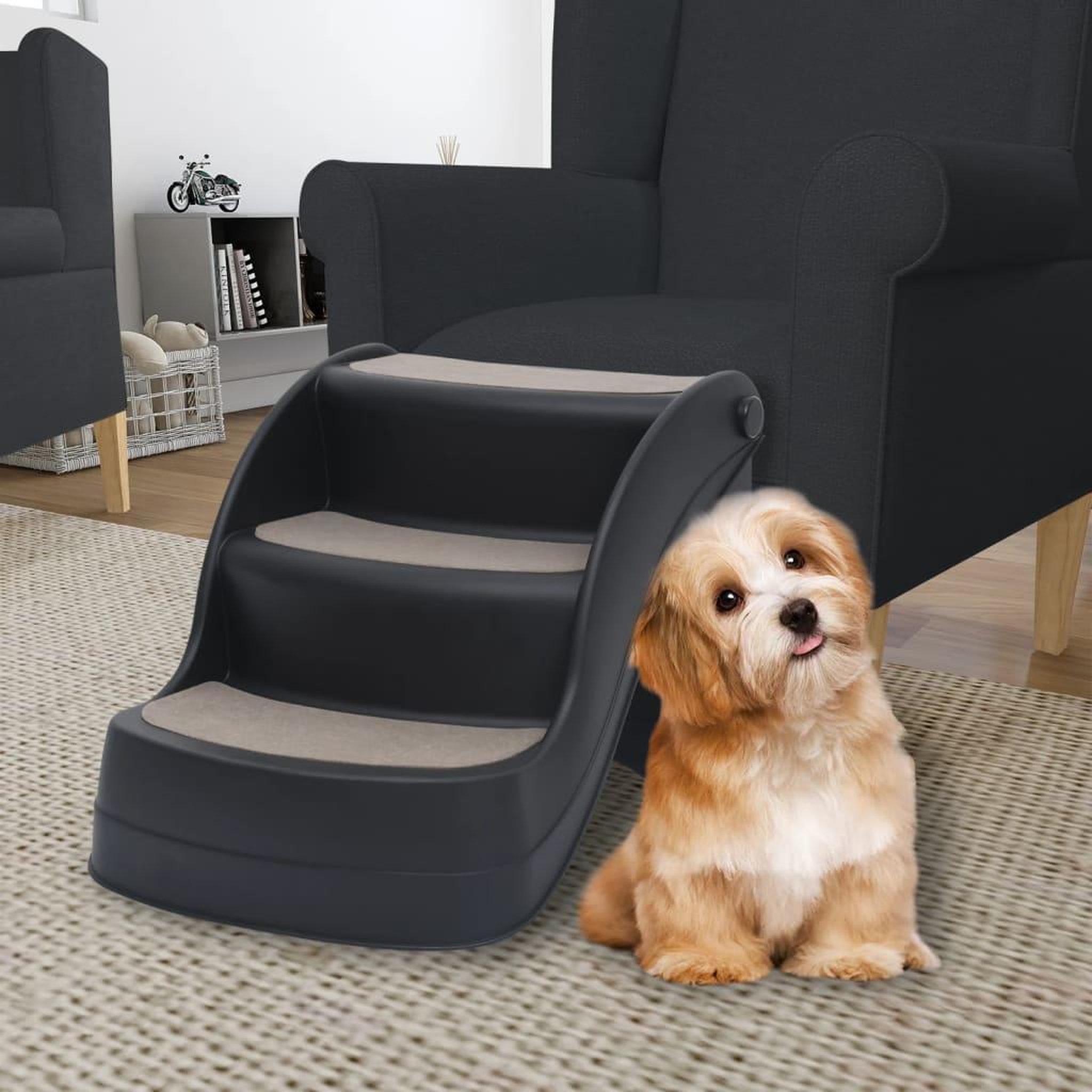 Voir la diapositive 1 : VIDAXL Escalier pliable a 3 marches pour chiens Noir