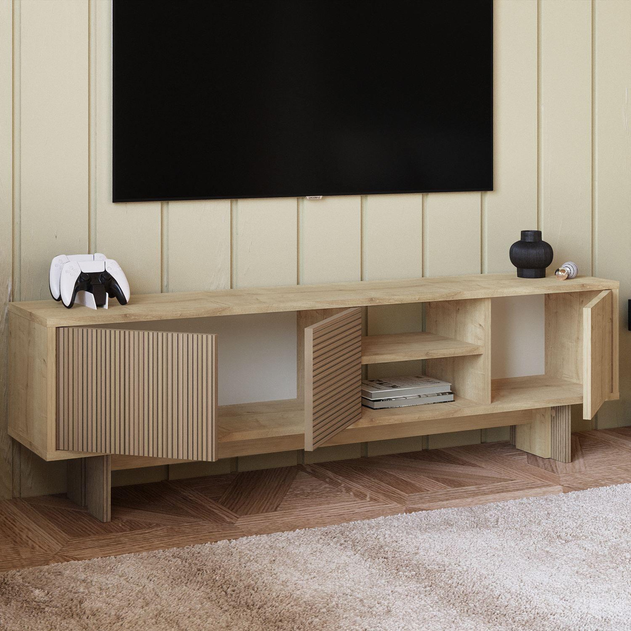 Voir la diapositive 4 : Habitat et Jardin Meuble tv en bois  ravello  - 150 x 30 x 45 cm - beige