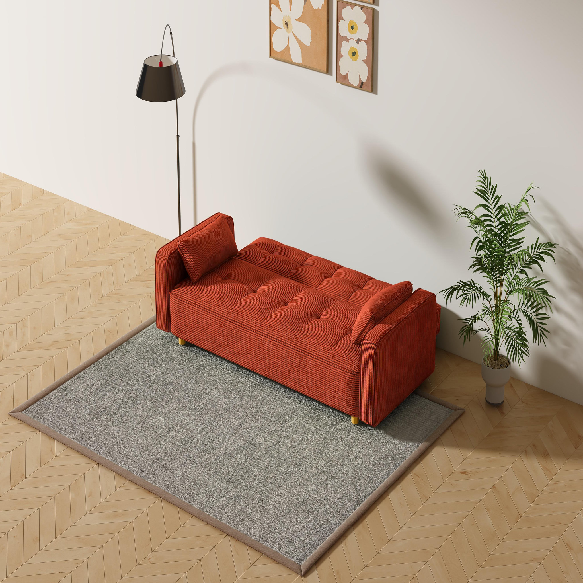 Voir la diapositive 4 : CONCEPT USINE Canapé scandinave convertible 3 places en velours côtelé terracotta copenhague